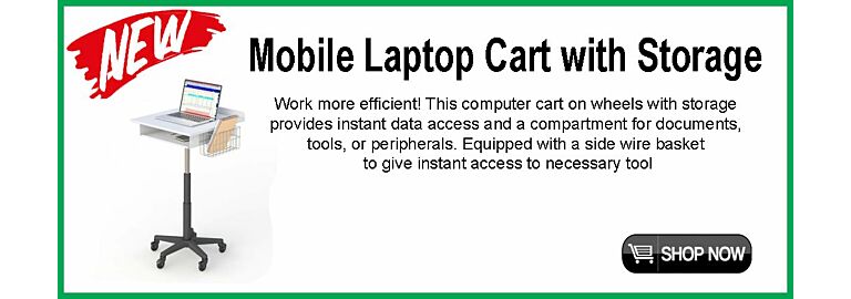 New Product Spotlight: Mobile Laptop Computer Cart with Storage Shelf and Side Wire Basket 