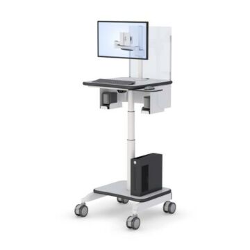 Mobile Computer Cart Monitor Arm with Sneeze and Cough Guard