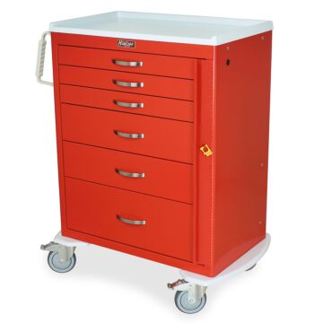 M-Series Tall Emergency Crash Cart, Standard Width, Six Drawers, Breakaway Lock