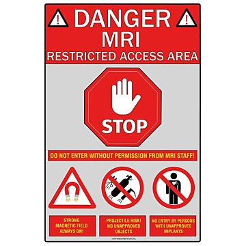 MRI Danger Restricted Area Sign for MRI Zone 4 Entry Doors 24"W x 36"H 