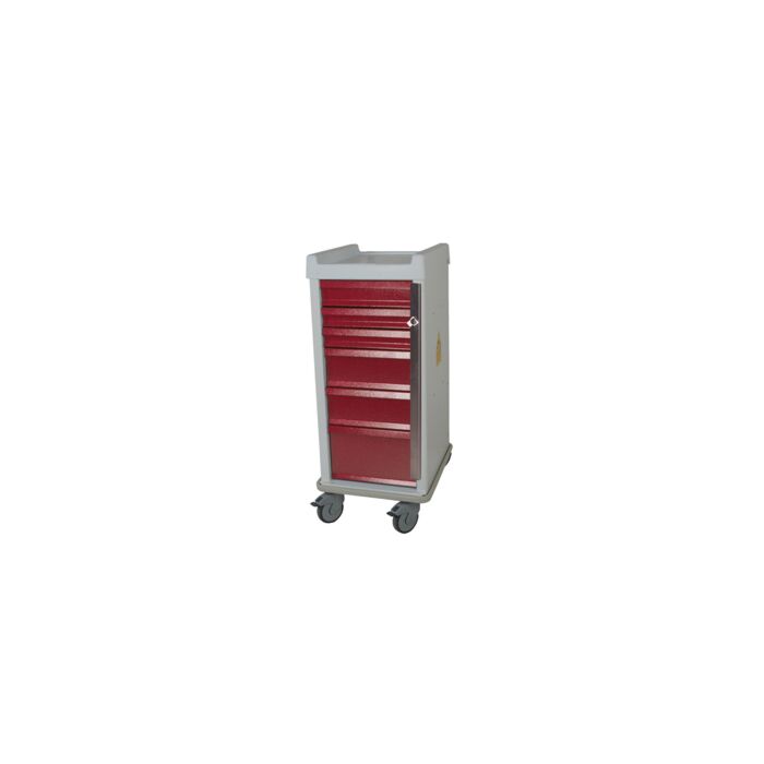 MRI-Conditional Narrow Six Drawer Emergency Cart Breakaway Lock Standard Package