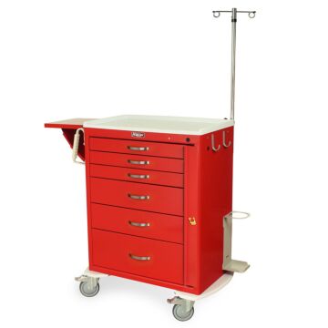 M-Series Tall Emergency Crash Cart with MD30-EMG1 Package, Standard Width, Six Drawers, Breakaway Lock