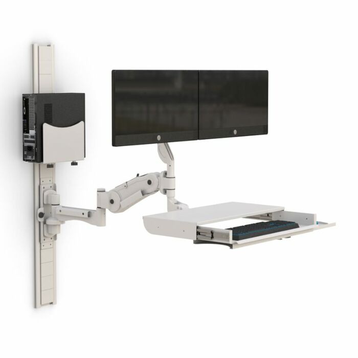 Computer Workstation Wall Mount with Extendable Arm and Dual Monitor Display