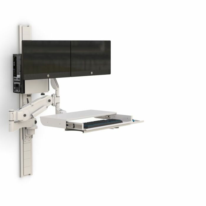 Computer Workstation Wall Mount with Extendable Arm and Dual Monitor Display