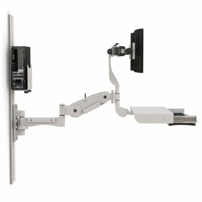 Computer Workstation Wall Mount with Extendable Arm and Dual Monitor Display
