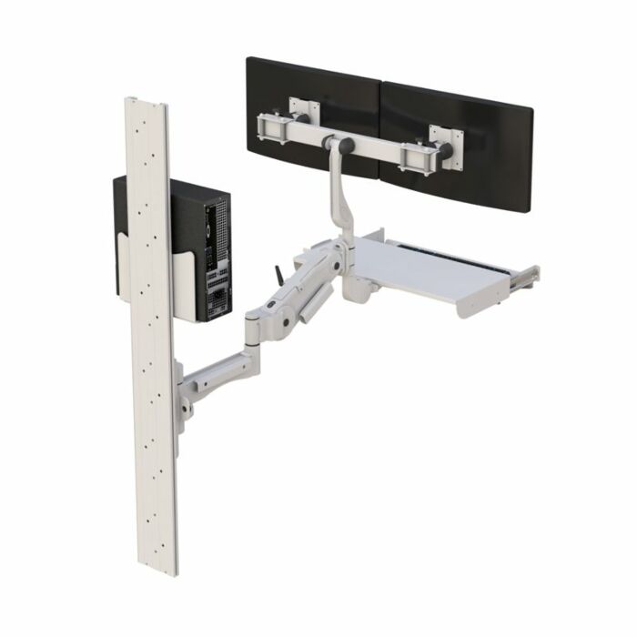 Computer Workstation Wall Mount with Extendable Arm and Dual Monitor Display