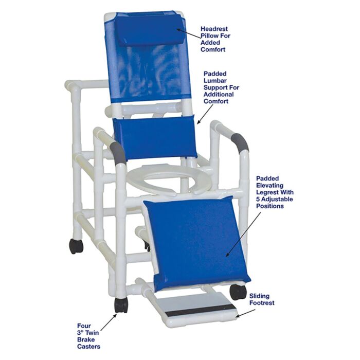 Reclining PVC Shower Chair with Deluxe Seat / Sliding Footrest (20" Width)