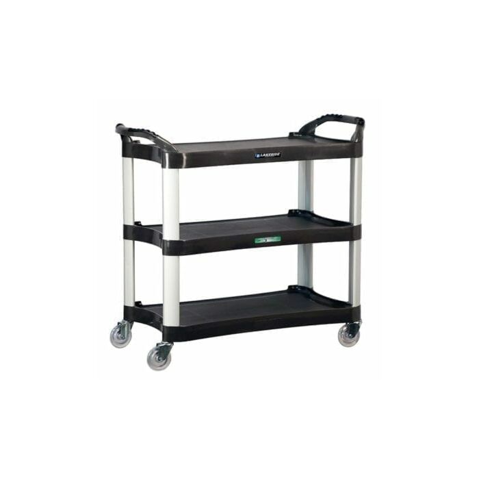 500 lb Capacity Three Shelf Plastic Utility Cart with Dual Handle