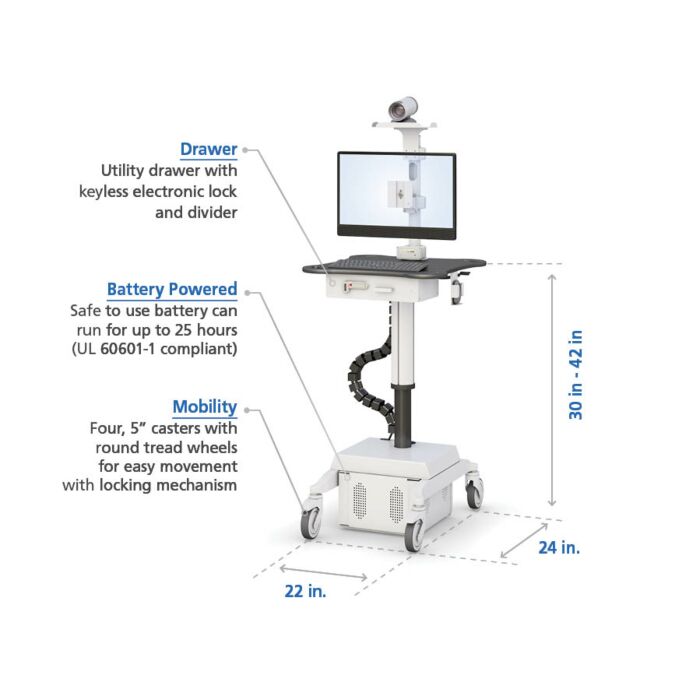 Hospital Telemedicine Computer Cart with Battery Power Supply