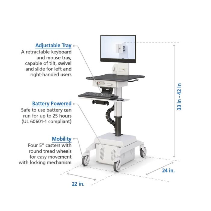 Medical Computer Cart with Optional Battery