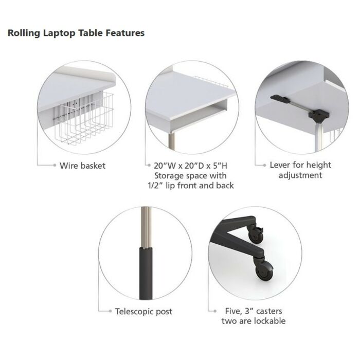 Mobile Laptop Cart with Convenient Storage