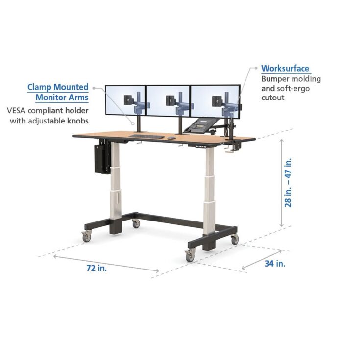 Ergonomic Height Adjustable Standing Desk - 72" x 34"