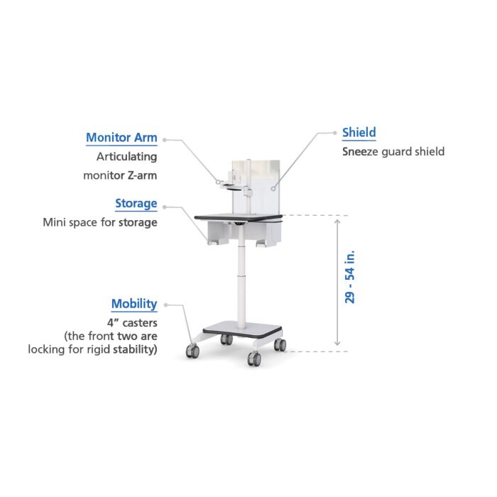 Mobile Computer Cart Monitor Arm with Sneeze and Cough Guard