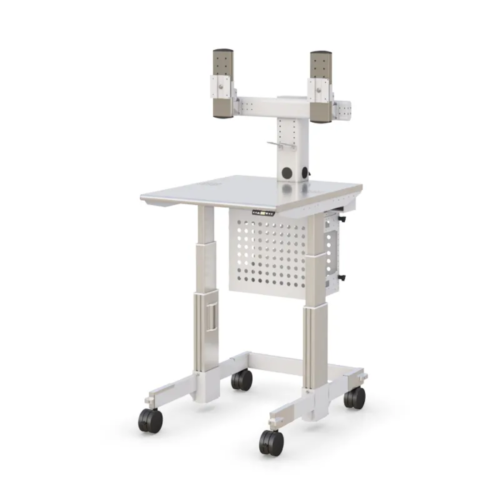 Height Adjustable Dual Monitor Clean Room Mobile Workstation