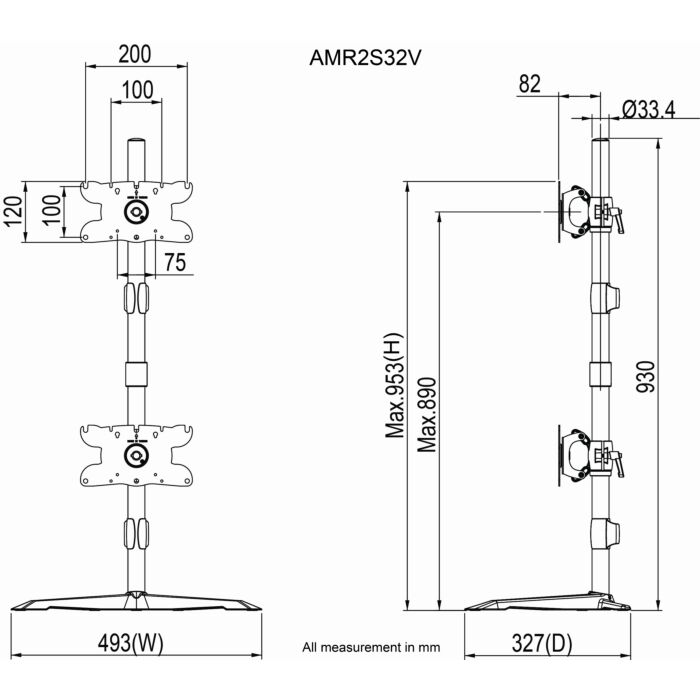Dual Monitor Vertical Stand Mount Max.32" Monitors