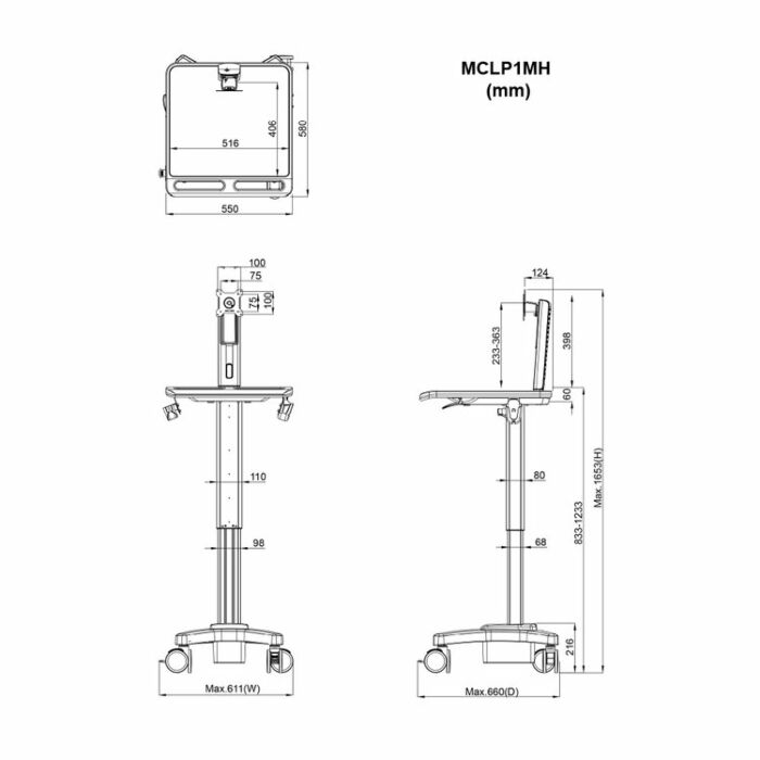 Light Pedestal Medical Cart with Monitor Mount
