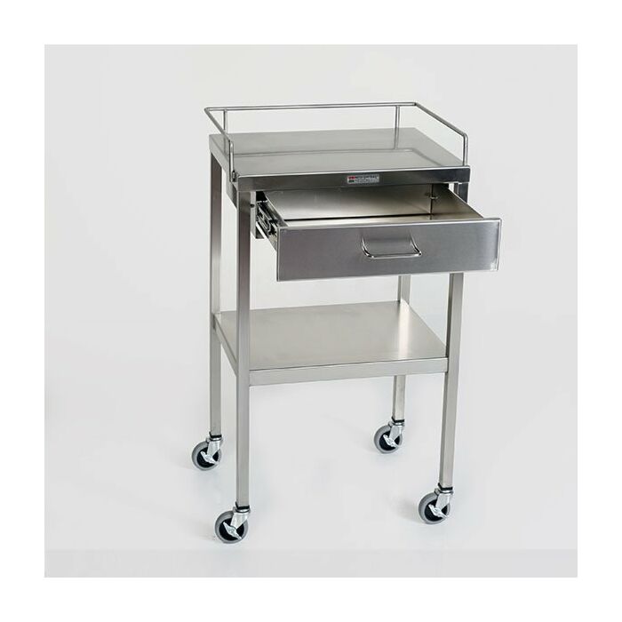 Stainless Steel Utility Table with Drawers and Guardrail - 1 Drawer