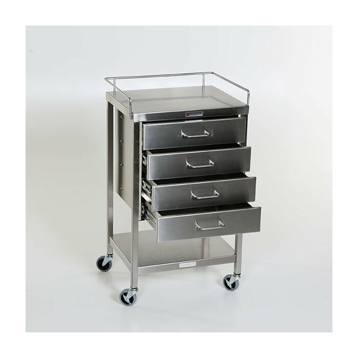 Stainless Steel Utility Table with Drawers and Guardrail - 4 Drawer