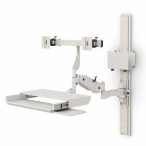 Computer Workstation Wall Mount with Extendable Arm and Dual Monitor Display