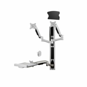 Dual Sit-Stand Combo Workstation Wall Mount System with Extended Display Arm