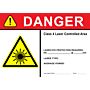 Laser Sign: Danger Class 4 Laser Controlled Area eye protection required 14 x 10